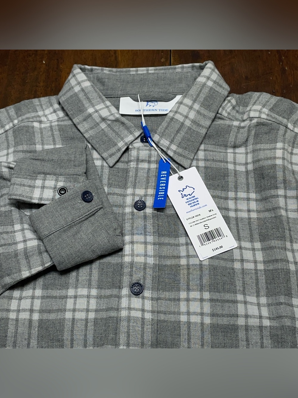 Southern Tide Mens Small Reversible Melbourne Plaid Shirt Gray NWT MSRP $145